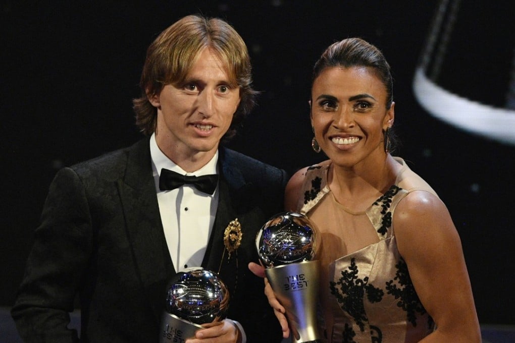 Real Madrid’s Luka Modric with the Best Fifa Men’s Player award and Brazilian international Marta with the Best Fifa Women's Player award for 2018. Photo: EPA