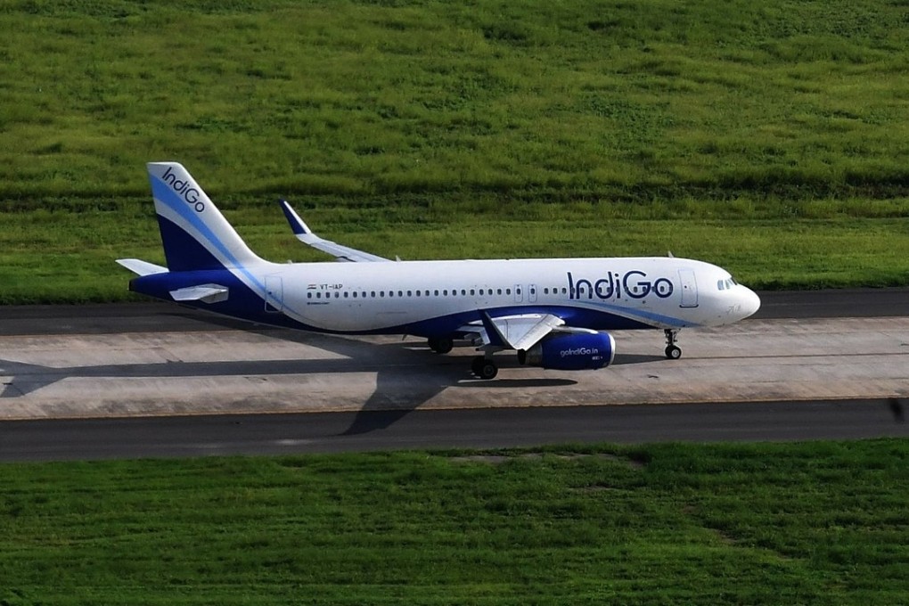 File photo of an IndiGo plane on the runway at Indira Gandhi International Airport in New Delhi. Photo: AFP