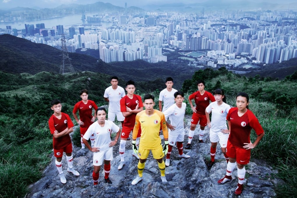 Hong Kong’s men’s, women’s and youth team players launch the new football kit for the 2018-19 season. Photo: Handout