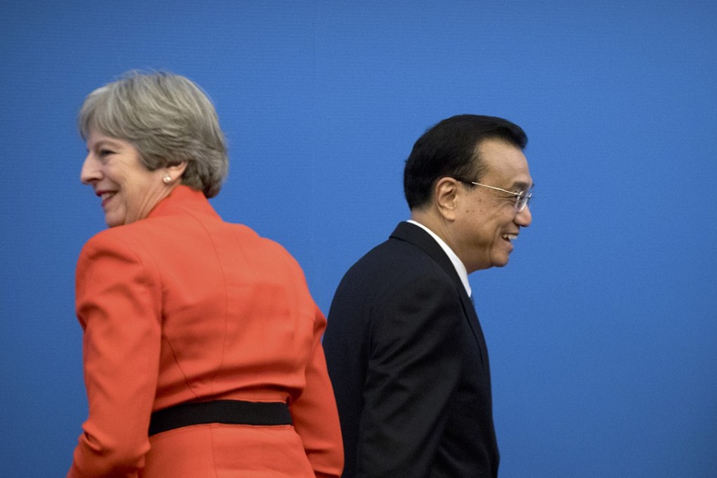 British Prime Minister Theresa May and Chinese Premier Li Keqiang in Beijing. Photo: AFP
