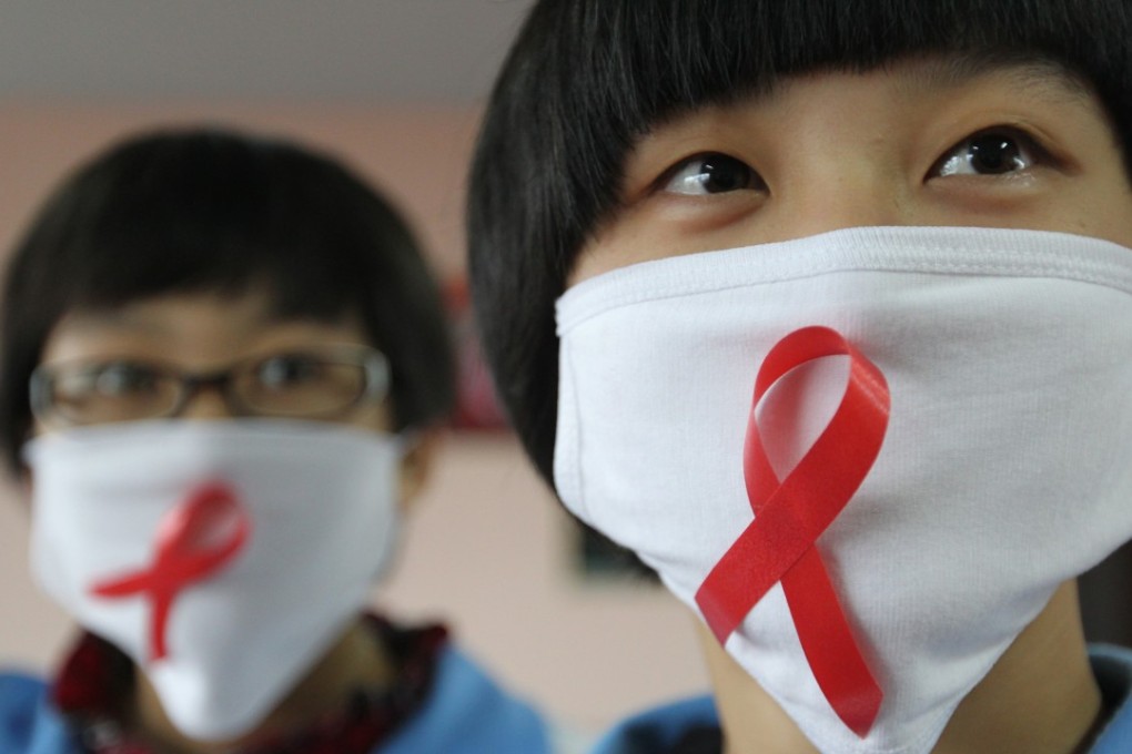 School pupils pictured at an Aids awareness event in Shandong province. Photo: Xinhua