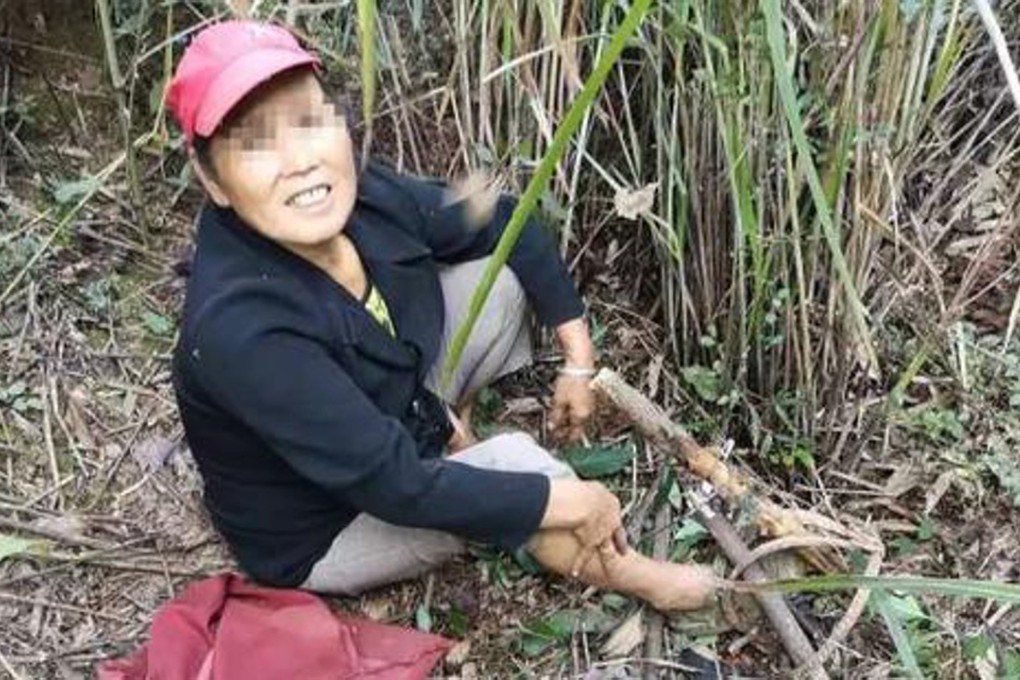 The woman was caught in the trap in mountains near her home on Friday. Photo: Sina