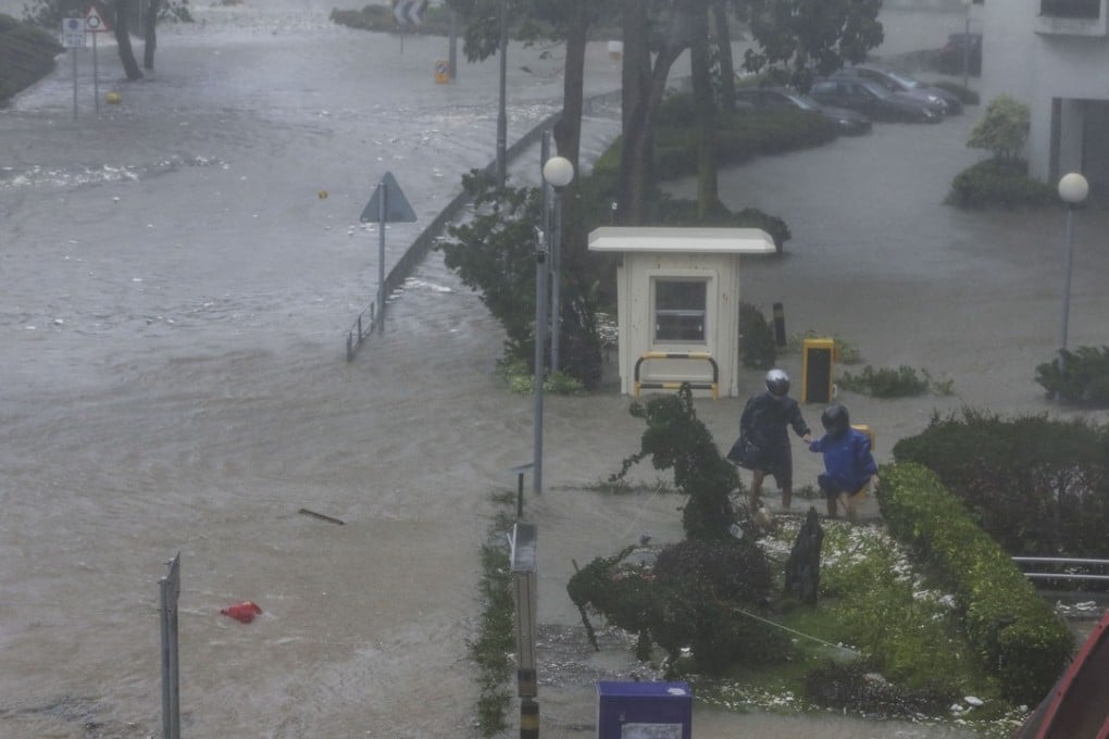 Flooding in Heng Fa Chuen on Hong Kong Island during Typhoon Mangkhut. Photo: Sam Tsang