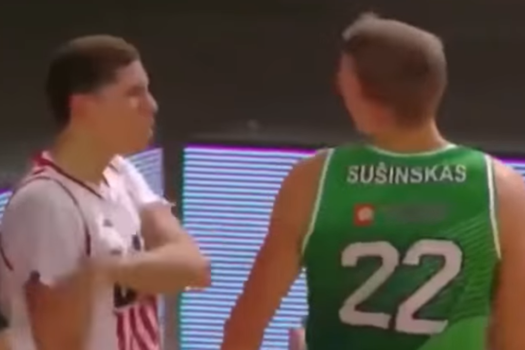 LaMelo Ball strikes Mindaugas Susinskas sparking a brawl. Image: YouTube