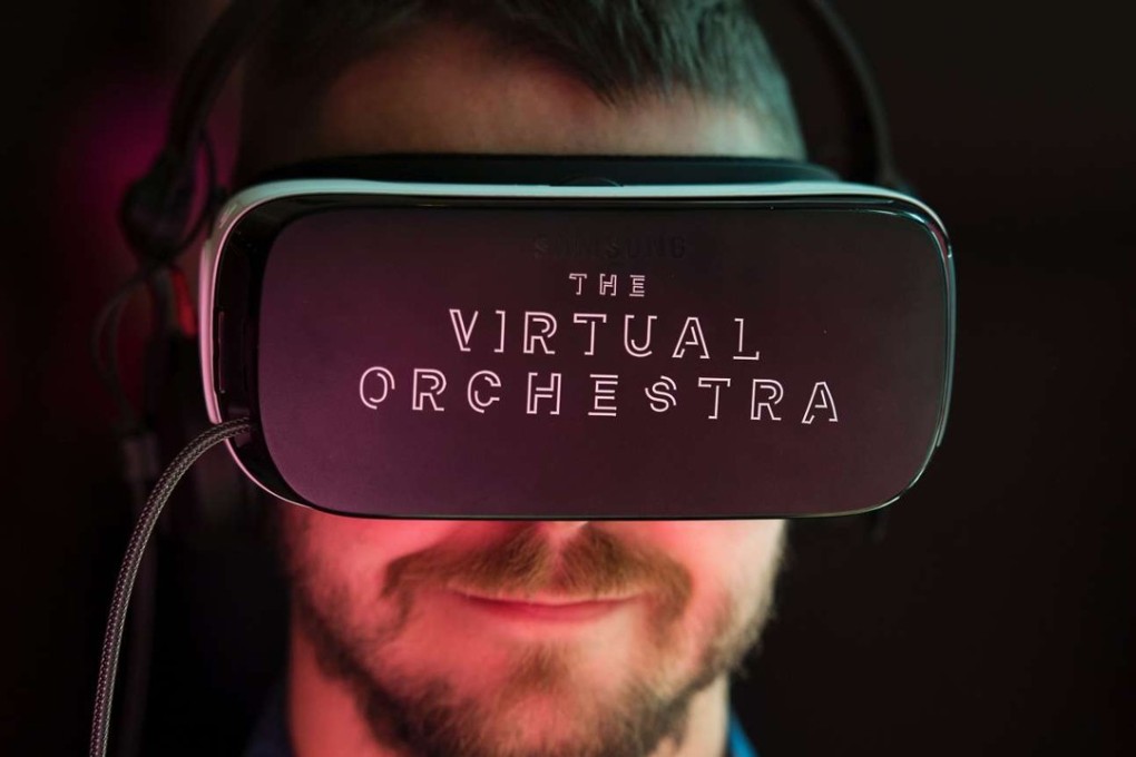 A visitor gets to see inside the orchestra via a virtual-reality headset at the Royal Festival Hall at London’s Southbank Centre. Photo: AFP