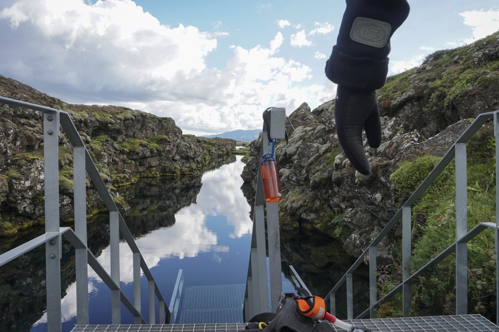 Steps lead down to the fissure in which snorkellers will encounter three-degrees-Celsius water. Picture: Nathan Thompson