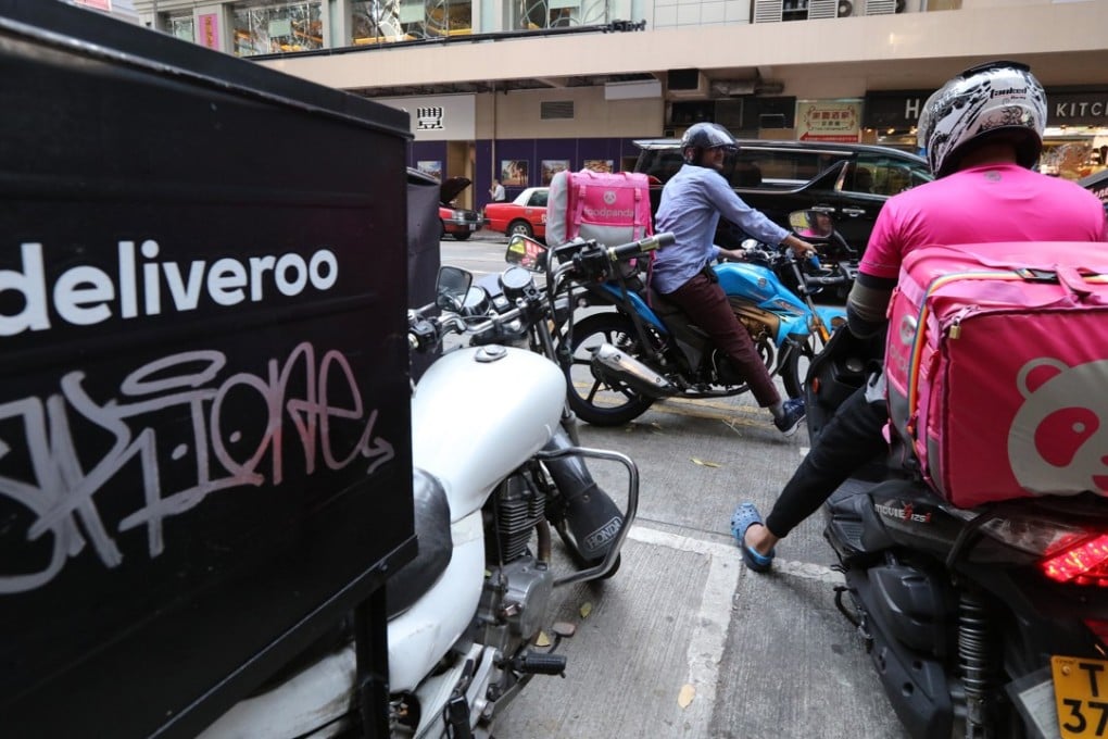 Deliveroo and Panda bikes going head-to-head in Wan Chai, Hong Kong. Photo: SCMP