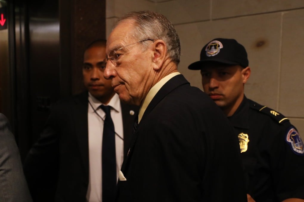 Senator Chuck Grassley arriving at the Office of Senate Security to view the FBI report on Thursday. Photo: Bloomberg