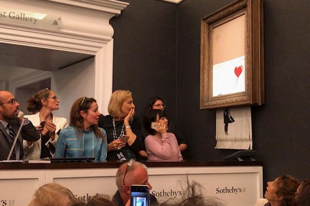 Banksy's Girl with Balloon was automatically and unexpectedly shredded just after its sale. Photo: Instagram