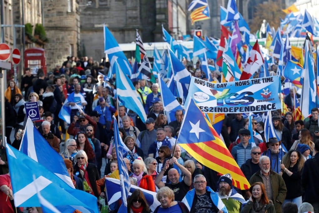 'Pro-independence protesters marching in Edinburgh, Scotland, on Saturday. Photo: Reuters
