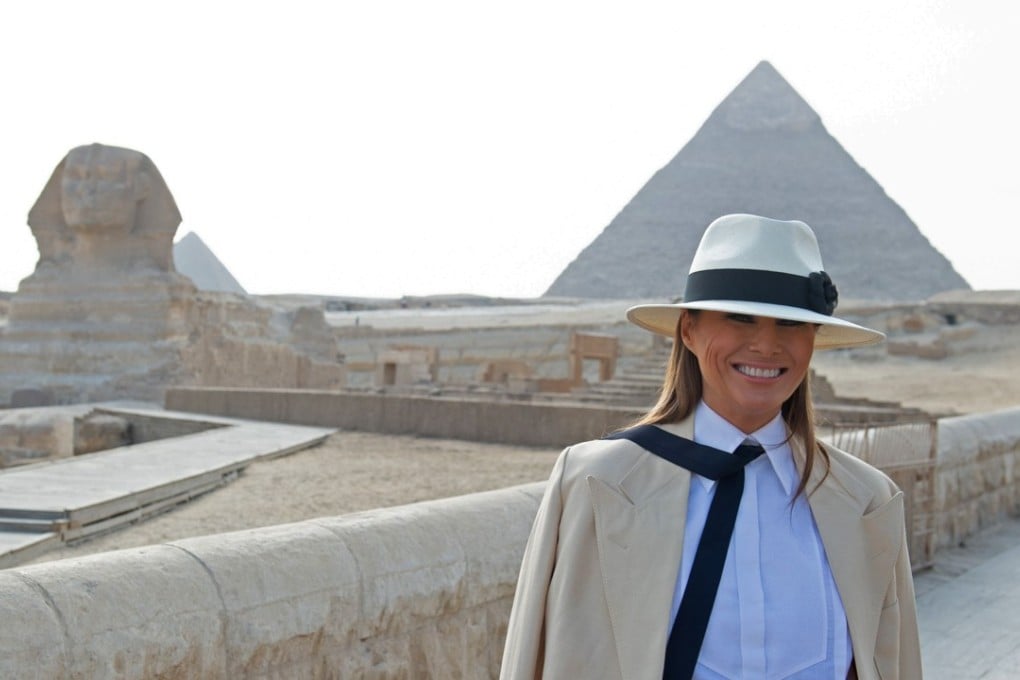 US First Lady Melania Trump visits the Giza pyramids and sphinx on Saturday during the final stop of her week-long trip through four countries in Africa. Photo: AFP