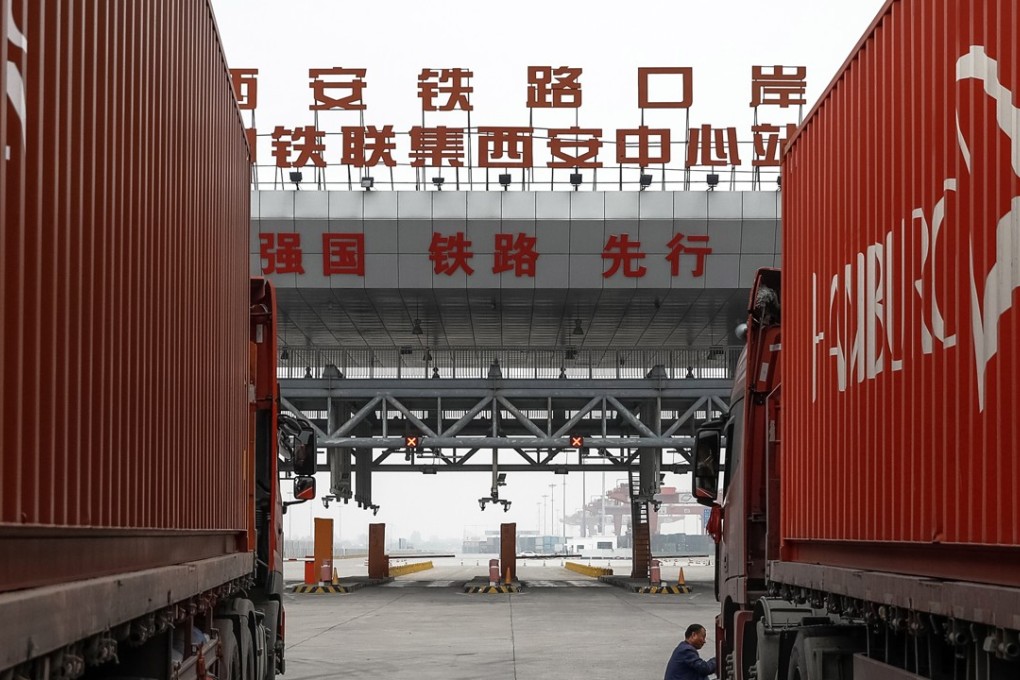 Five years on from the inauguration of the belt and road concept, many international freight trains begin their journey from Xian Railway Cargo Container Centre. Photo: EPA
