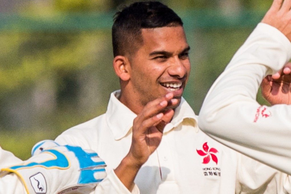 Nadeem Ahmed celebrates a wicket with Hong Kong teammates. Photo: CHK