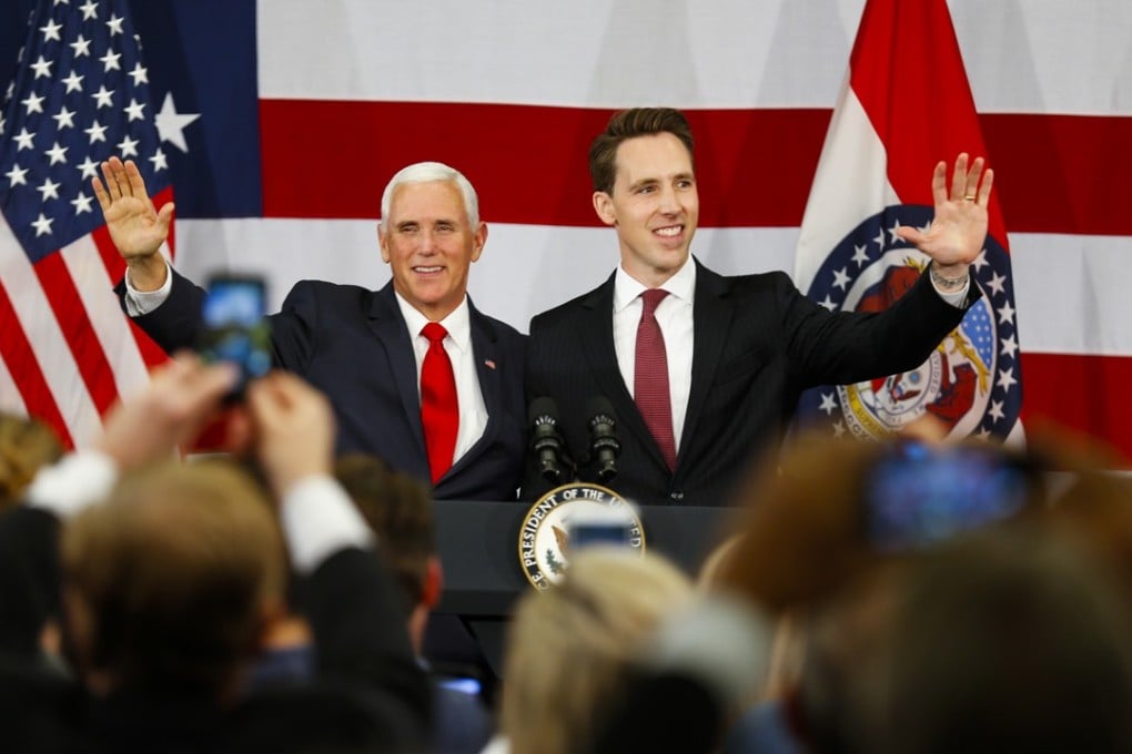 US Vice President Mike Pence rallies support for Republican Senate candidate Josh Hawley, on October 8 in Springfield, Missouri. Pence has accused China of anti-Trump meddling in US midterm elections, to be held in early November. Photo: The Springfield News-Leader via AP