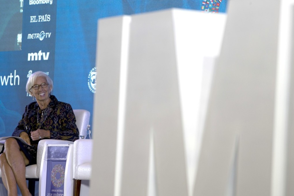 IMF managing director Christine Lagarde talks during the ‘Empowering Women in the Workplace’ seminar at IMF meeting in Bali. Photo: AP