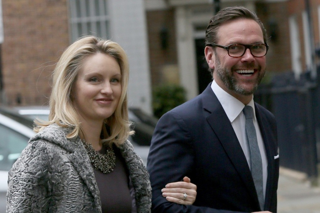 James Murdoch is seen with his wife Kathryn Hufschmid in March 2016. Murdoch is reportedly a likely candidate for the new Tesla chairman. Photo: Reuters