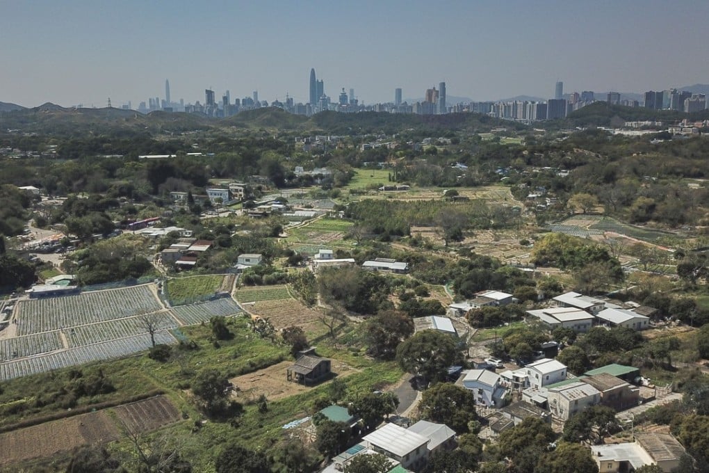A drone aerial view of farmlands at Ping Yeung Mural Village in Ping Che, New Territories. Chief Executive Carrie Lam’s office is preparing to fast track development of 200 hectares of brownfield land in New Territories North for flats, including the Hung Lung Hang, Heung Yuen Wai, Ping Che, Ta Kwu Ling and Queen’s Hill areas. Photo: Roy Issa