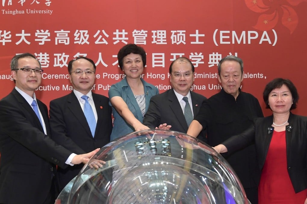 Among those attending the launch of the programme are Hong Kong Chief Secretary Matthew Cheung Kin-chung (third right); Wang Zhimin, director of Beijing’s liaison office in Hong Kong (second left); and Wang Guangya (second right), chairman of the Overseas Chinese Committee of the National People's Congress. Photo: Handout