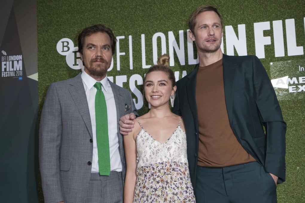 Actors Michael Shannon, Florence Pugh and Alexander Skarsgard arrive at the premiere for The Little Drummer Girl at the BFI London Film Festival. Photo: AP