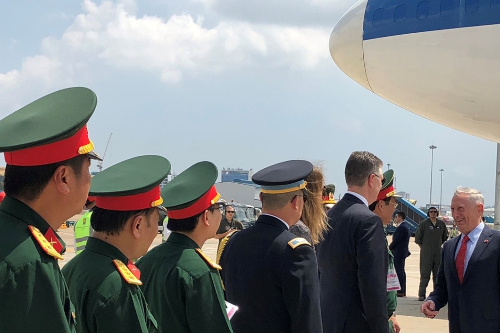 US Defence Secretary James Mattis greets Vietnamese military officers on his arrival in Ho Chi Minh City, Vietnam on Tuesday. Photo: Reuters