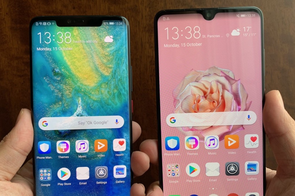 The Huawei Mate 20 Pro (left) next to the standard Mate 20. Photo: Ben Sin