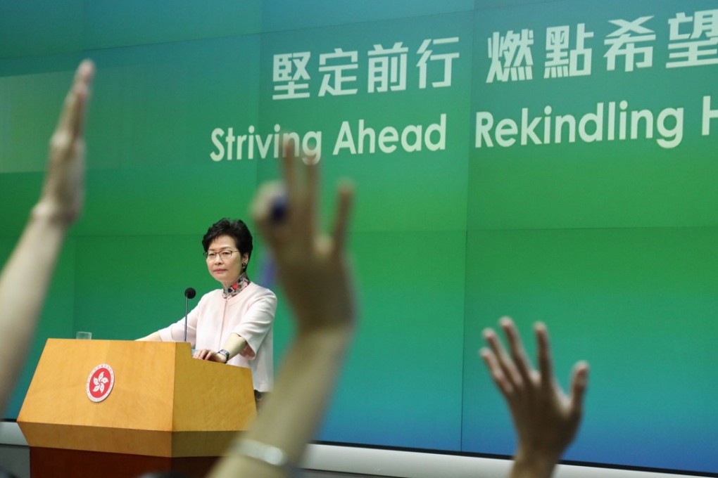 Chief Executive Carrie Lam attends a press conference on the policy address at the government headquarters in Tamar, Admiralty, on October 10. Freedom of the press helps keep public officials accountable. Photo: Felix Wong