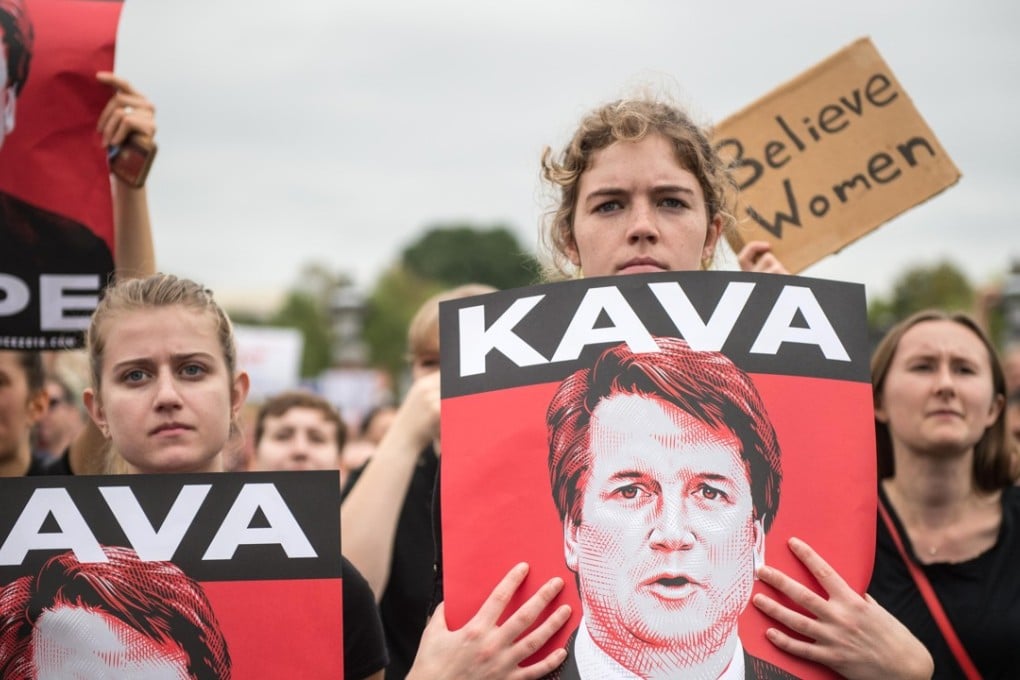Women demonstrators protest against the appointment of Supreme Court nominee Brett Kavanaugh at the US Capitol in Washington DC, on October 6. Trump’s choice for the post was accused by several women of sexual misconduct during their school years. Photo: AFP