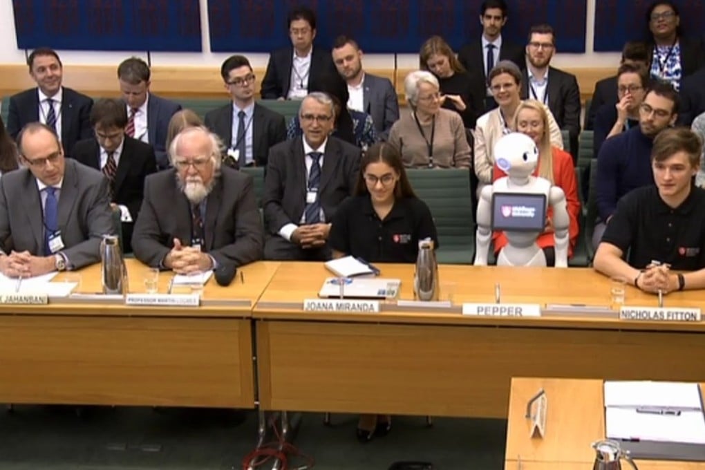 The appearance of Pepper the robot at a UK education committee provoked comparisons to Theresa May. Photo: AFP/PRU