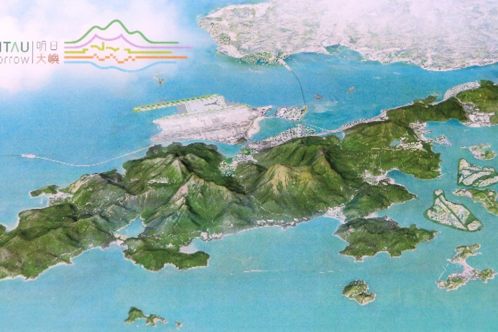 A map illustrates plans for “Lantau Tomorrow” as outlined in Chief Executive Carrie Lam’s policy address. Photo: Dickson Lee