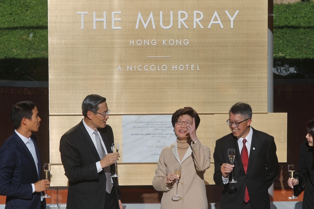 Carrie Lam attends the unveiling of a new hotel. Photo: Sam Tsang