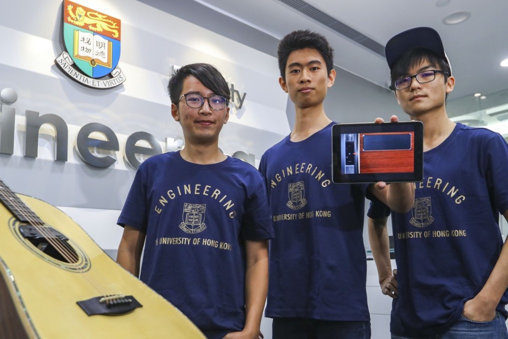 Air Guitar app team members (from left to right) Will Lam, Daniel Kwok, and Alex Teoh won first prize at the 2018 China Collegiate Computing Contest-3rd Mobile Application Innovation Contest. Photo: Edmond So