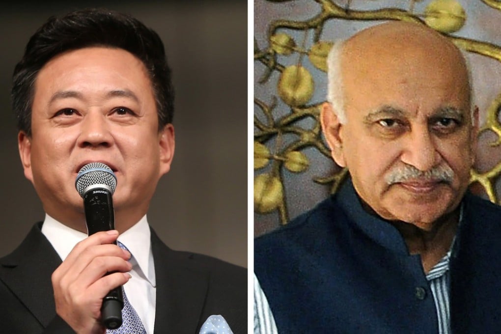 Chinese television anchor Zhu Jun and Indian politician M.J. Akbar. Photo: Reuters, EPA