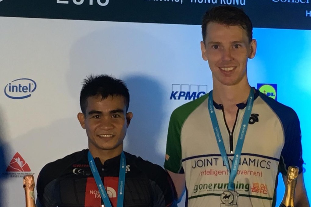 ‘Stingray’ Onifa and Brian McFlynn stand triumphant on the finishing line. Photos: Handout