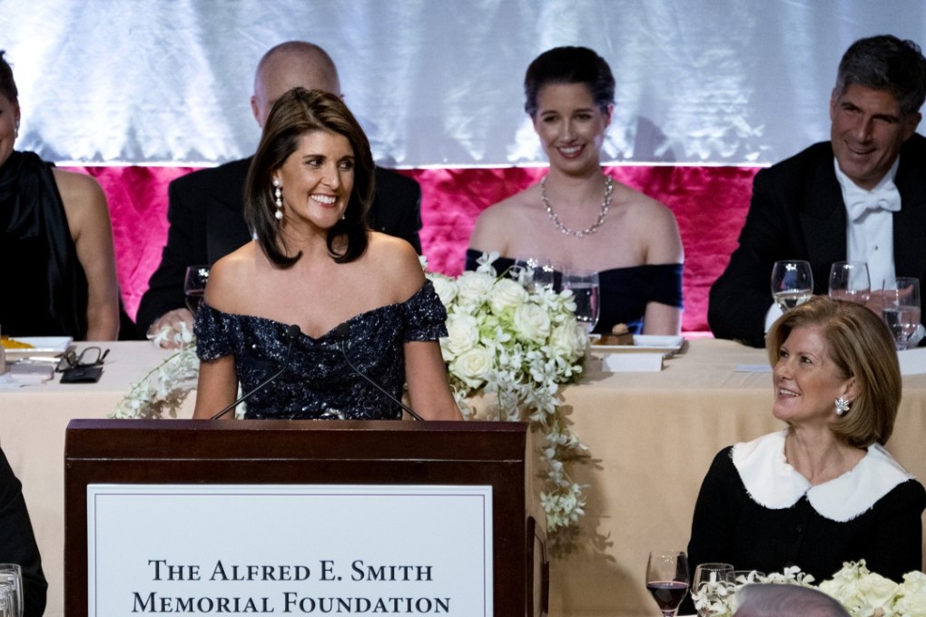 Ambassador to the United Nations Nikki Haley addresses the 73rd Annual Alfred E. Smith Memorial Foundation Dinner on Thursday in New York. Photo: AP
