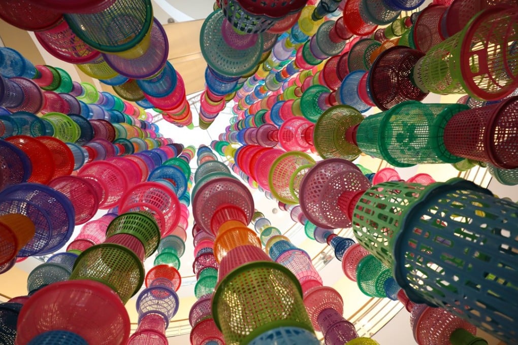 Artwork by Choi Jeong-hwa called Basket Tower (2018) at the Bangkok Art Biennale in Bangkok, Thailand. Photo: James Wendlinger