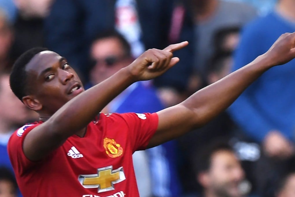 Manchester United’s Anthony Martial celebrates scoring a goal during the Premier League match against Chelsea. Photo: EPA