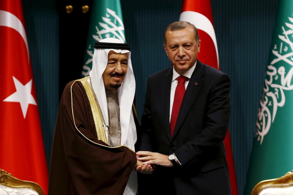 Turkey's President Tayyip Erdogan (right) and Saudi King Salman shake hands during a ceremony in Ankara in 2016. Photo: Reuters