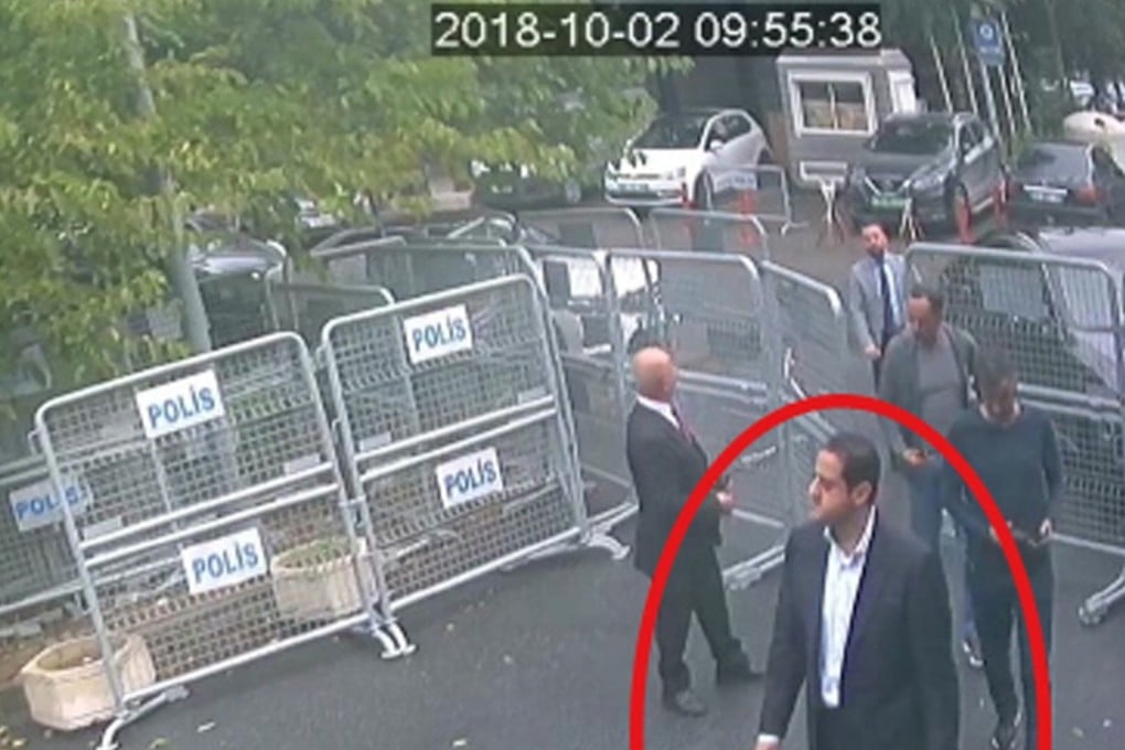 Maher Abdulaziz Mutreb, who was previously seen with Saudi Crown Prince Mohammed bin Salman's entourage during an April trip to the US, walks toward the Saudi Consulate in Istanbul just before writer Jamal Khashoggi disappeared there, according to a timestamped CCTV video. Photo: AP
