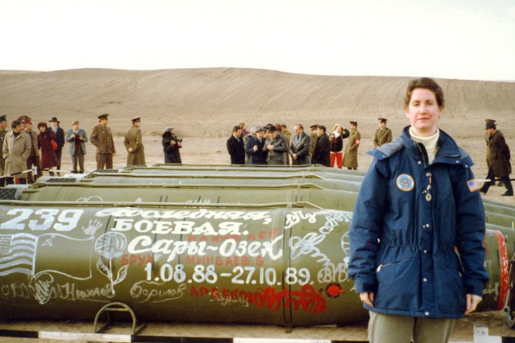 US Ambassador Eileen Malloy, chief of the arms control unit at the US Embassy in Moscow, stands at the destruction site where the last Soviet short-range missiles under the Intermediate-Range Nuclear Forces Treaty were eliminated, in Saryozek, (former Soviet Union), Kazakhstan in 1990. File photo: EPA