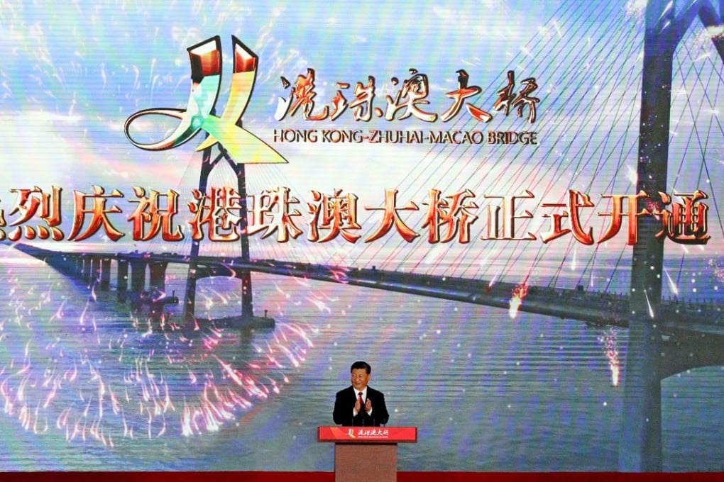 President Xi Jinping declares the Hong Kong-Zhuhai-Macau Bridge open. Photo: AP