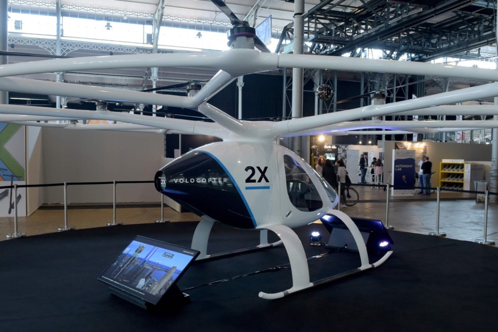 Volocopter’s electric air taxis take off and land vertically. They are based on drone technology and can fly two people for around 30km. Photo: AFP