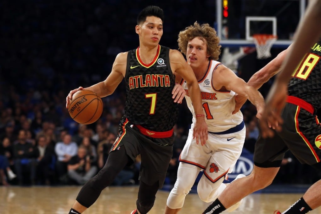 Atlanta Hawks guard Jeremy Lin drives to the basket past New York Knicks guard Ron Baker during the NBA season-opener at Madison Square Garden. Photo: USA Today
