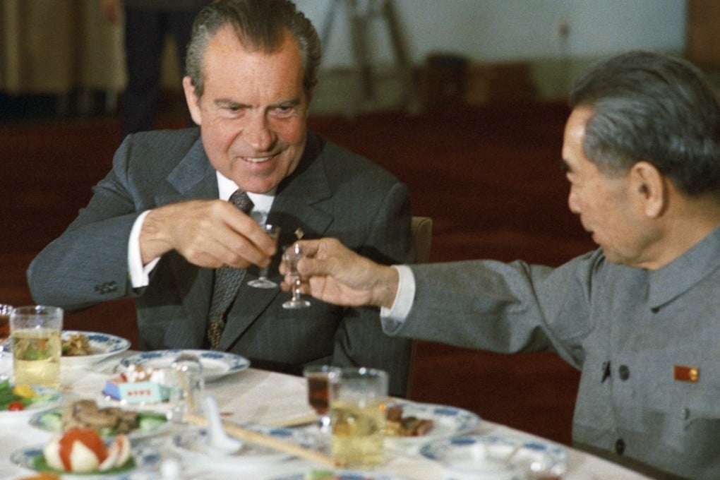 US president Richard Nixon and Chinese premier Zhou Enlai toast renewed diplomatic relations with glasses of baijiu in Beijing in 1972.