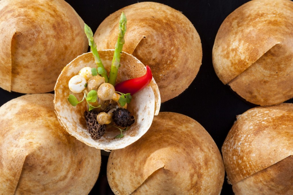 Masala wild mushroom, water chestnut, paper roast dosa at Indian Accent in London. Photo: Indian Accent