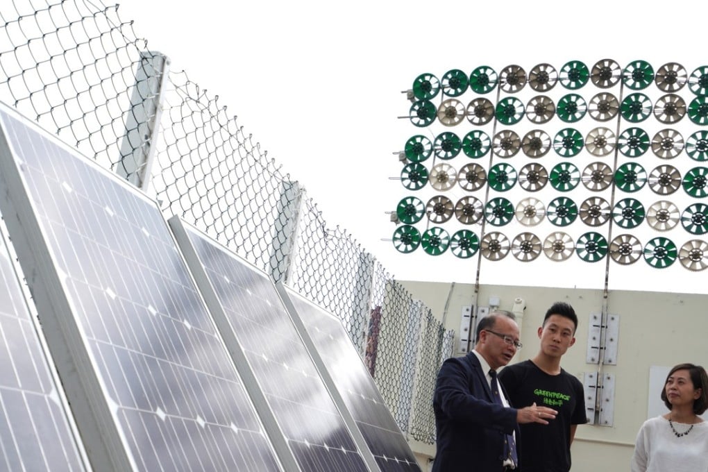 Buddhist Wing Yan School principal To Kar-hing (left) with Greenpeace East Asia campaigner Walton Li and Baptist University’s Dr Daphne Mah in Yuen Long. Photo: Handout