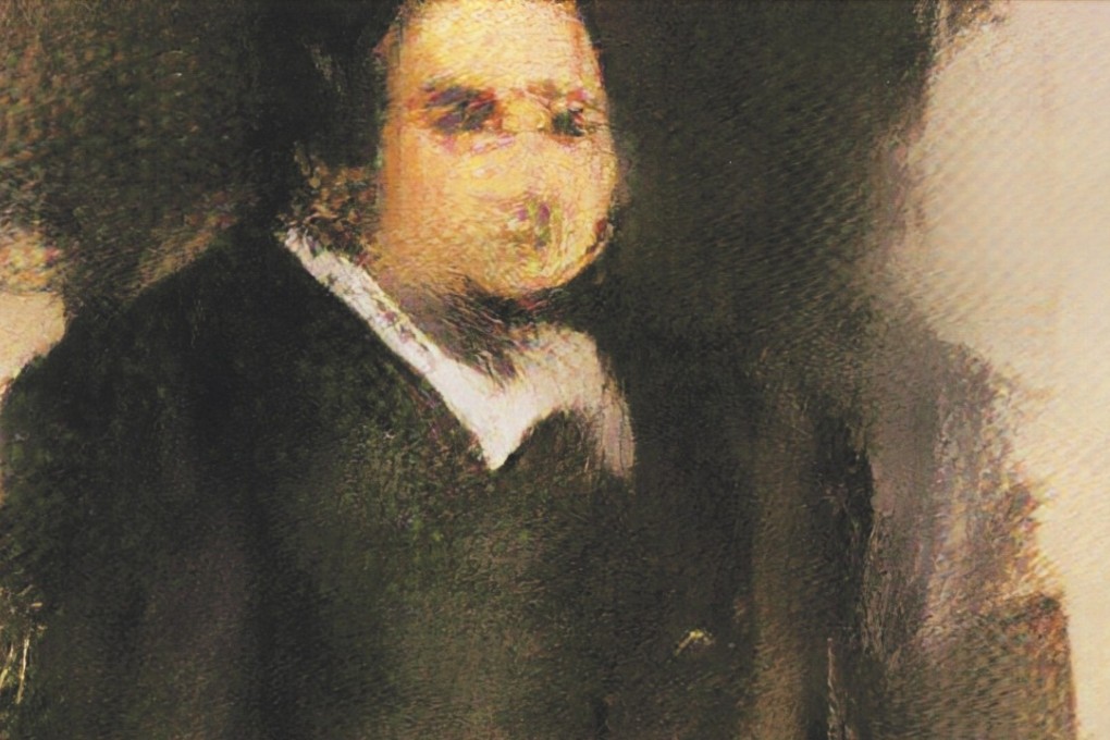 Deatil of Portrait of Edmond de Belamy, created by an algorithm, the code of which was written by Parisian collective the Obvious artists. Picture: Christie’s
