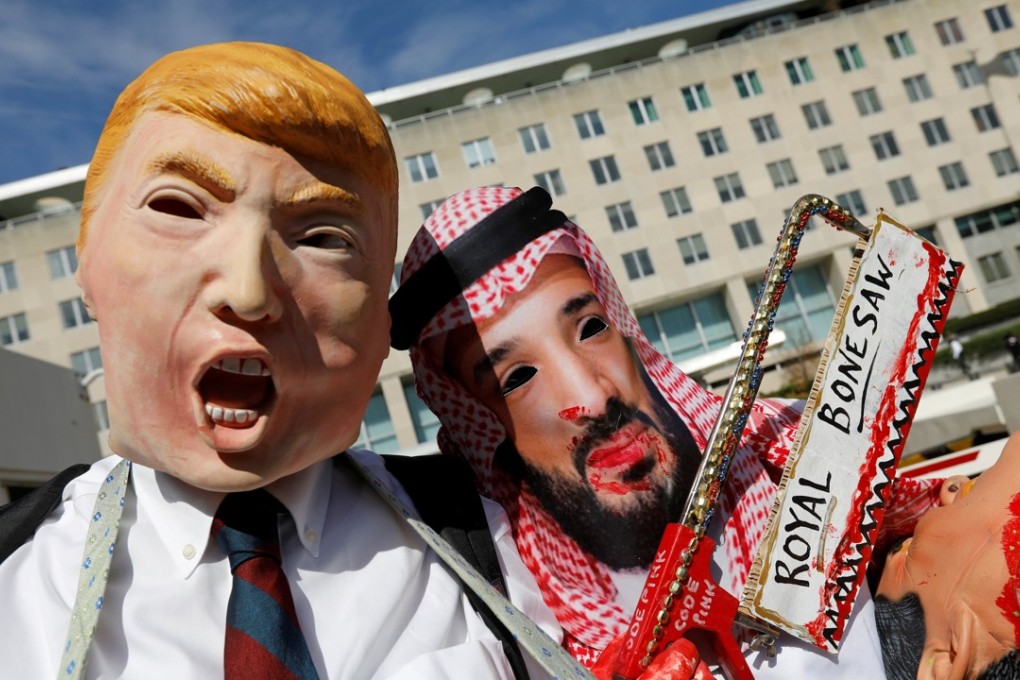 Activists dressed as US President Donald Trump and Saudi Crown Prince Mohammed bin Salman participate in a demonstration calling for sanctions against Saudi Arabia and against the disappearance of Saudi journalist Jamal Khashoggi, in front of the US State Department in Washington on October 19. Photo: Reuters