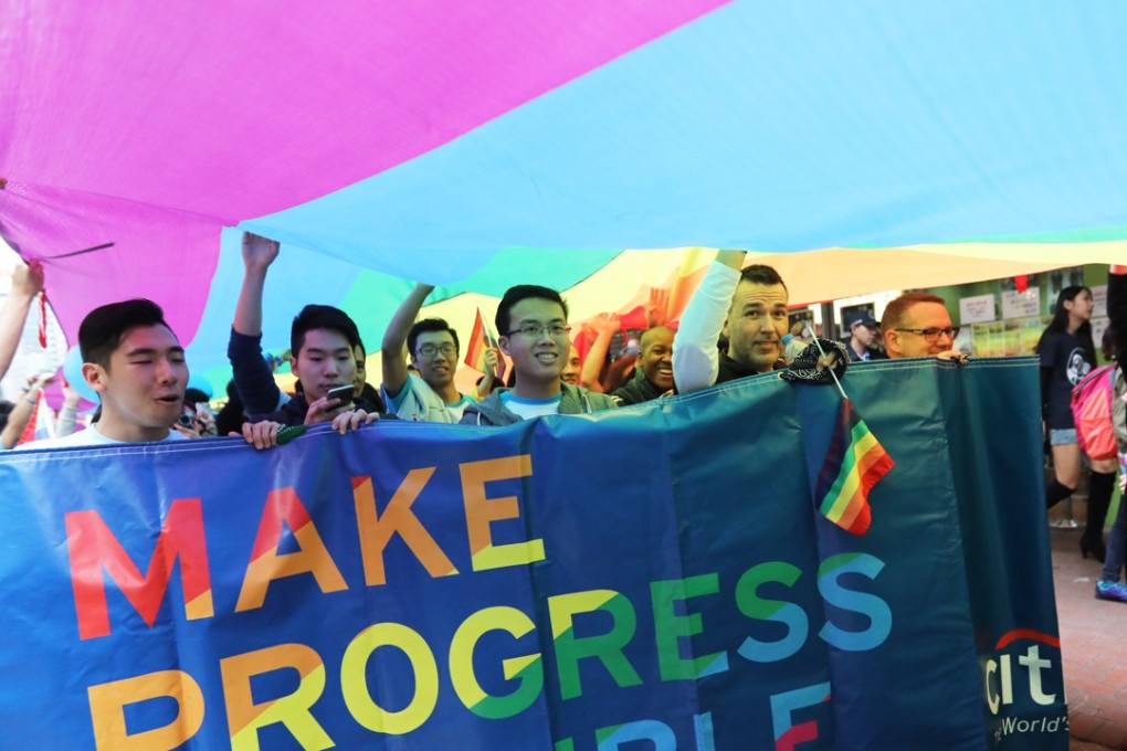 Participants in the Hong Kong Pride Parade 2017 cross Causeway Bay. Photo: Edward Wong