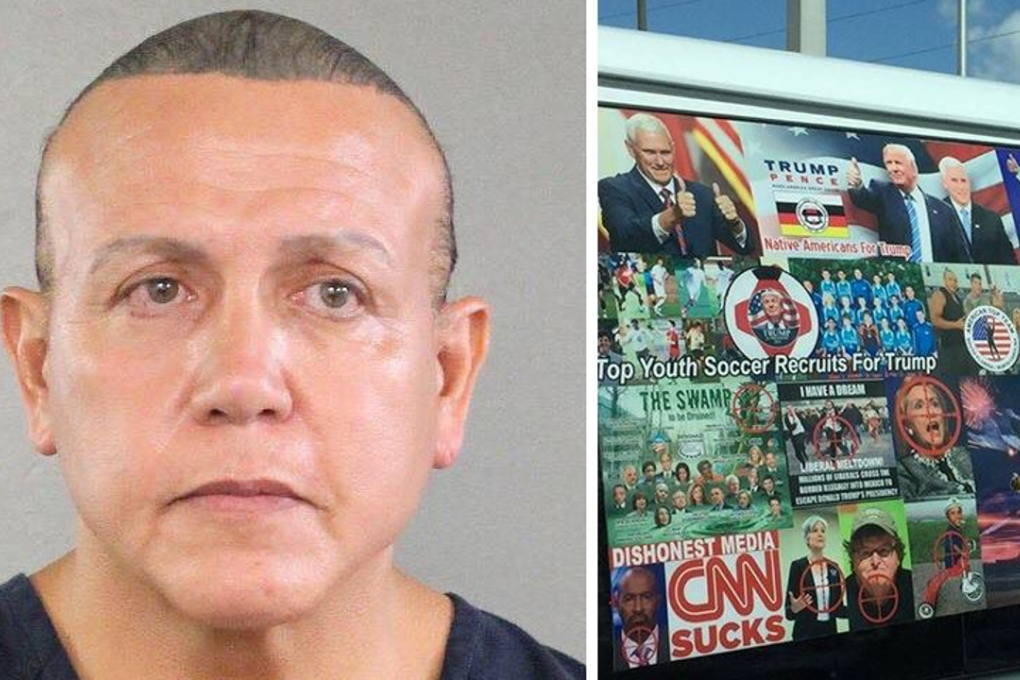 Cesar Sayoc and a van that appears to be the same vehicle towed away from the scene of his arrest. Photos: WTSP 10 and Twitter