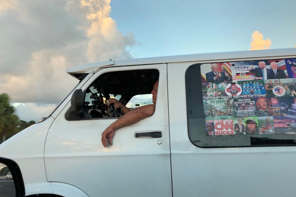 Cesar Sayoc's van is seen on the road in Boca Raton, Florida, on October 18 in this picture obtained from social media. Photo Ed Kennedy / Reuters